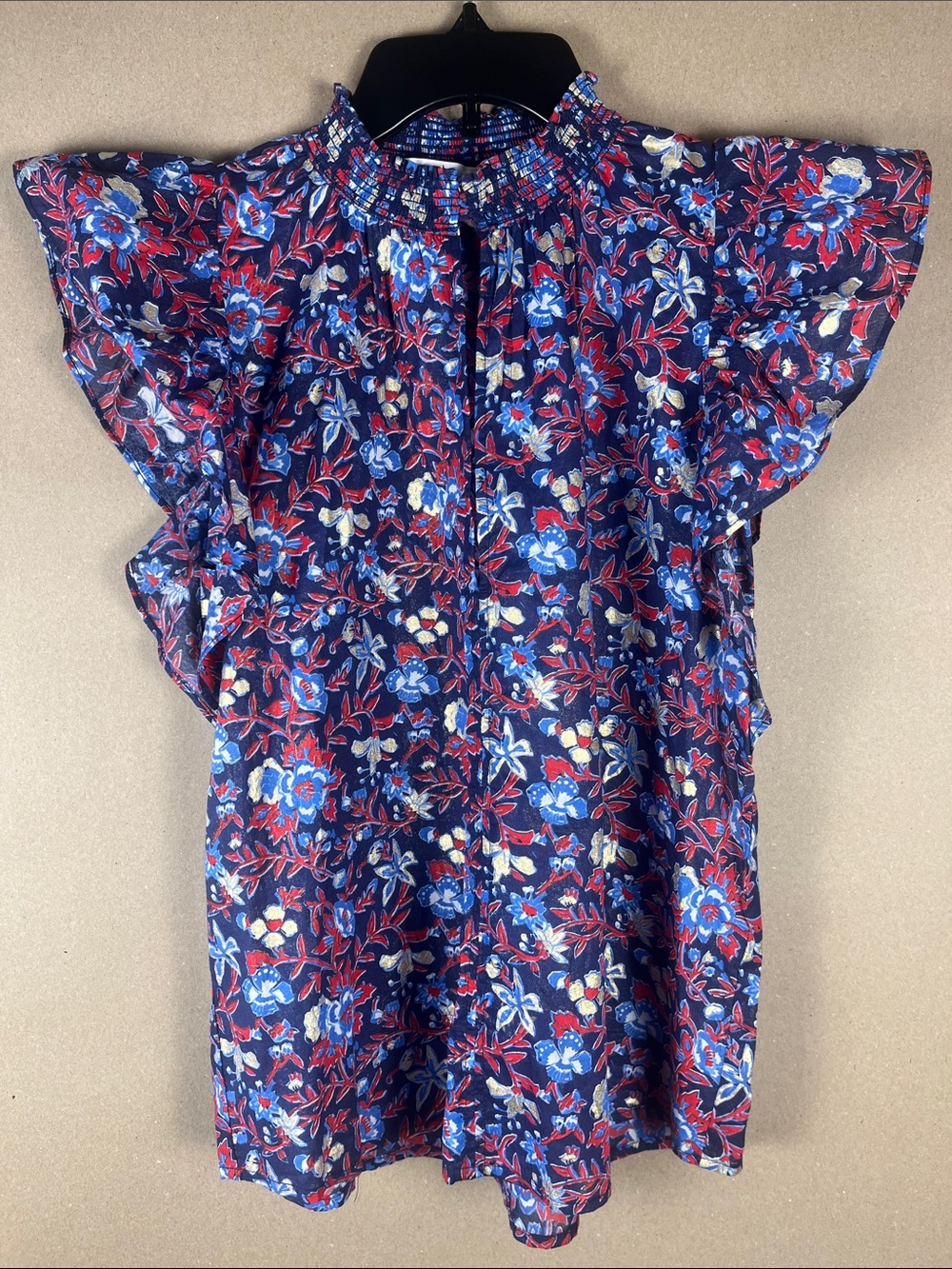 Jude Connally Navy Floral Flutter Sleeve Top S NWOT Resort Wear Cottagecore